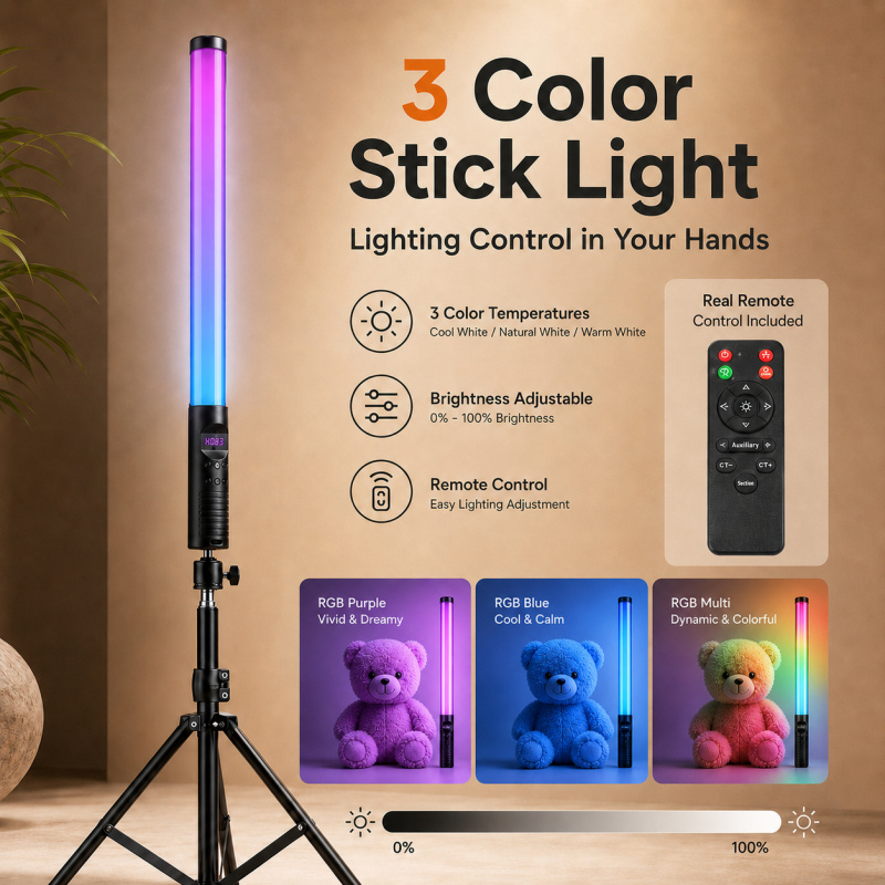 Photography Lighting Description - RGB Handheld Video Light Wand, Portable